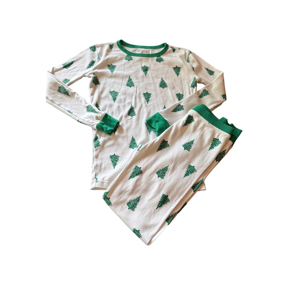 Crewcuts Pajama Set White Green Christmas Tree Holiday CM311 100% Cotton Size 12